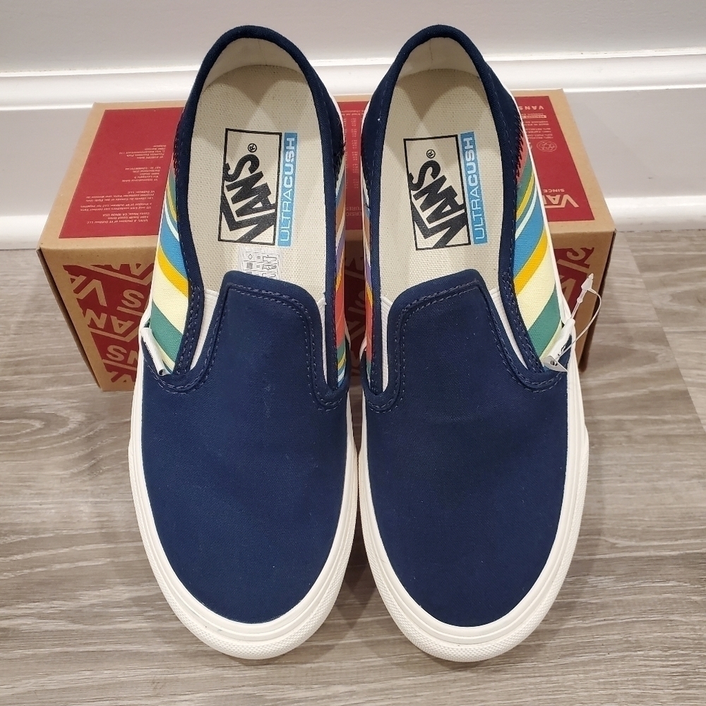 NEW VANS Slip-On Sf Low Top Retro Stripes Canvas - Picture 2 of 5